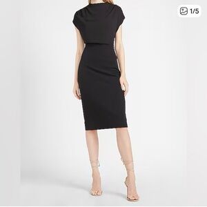 Express Black Cap-Sleeve Midi Dress